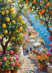 油絵 油彩 油彩画 絵 絵画 【扉】 油彩画：青い扉とレモンの風景 - メルカリ