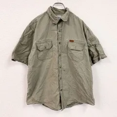 古着 used　Carhartt　カーハート　半袖ワークシャツ　ボタンダウンシャツ　スリーブポケット　カーキ　XLサイズ