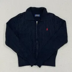 (実寸確認) ポロラルフローレン ケーブルニット コットン フルジップアップセーター 0306-1