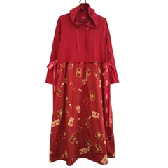 X03255 ロングワンピース PINK HOUSE A2193UA 329 ピンクハウス 長袖ワンピース コットン フード付き レッド レディース ヴィンテージ パーカー