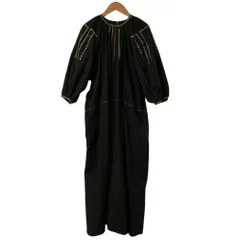 良品 CLANE クラネ SMOCK EMBROIDERY ONE PIECE 刺繡 七分袖 ロングワンピース サイズ1 ブラック レディース 古着 中古 USED