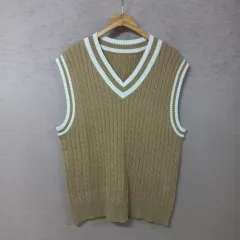 B3-3/ベージュ ケーブル編みニットベスト メンズ