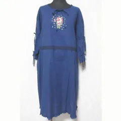 良品 PINK HOUSE ピンクハウス シロツメ草とレンゲ草刺繍入りチュニックブラウス コットン リネン A2103FBY664 ネイビー レディース 古着 中古 USED