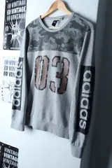 W(2XL) アディダス スウェット Tシャツ オーバーサイズ カモフラ グレー-1753A