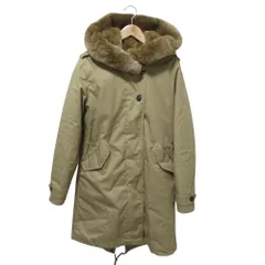 美品 WOOLRICH ウールリッチ 中綿ライナー付 ラビットファー モッズコート XS ベージュ レディース 古着 中古 USED