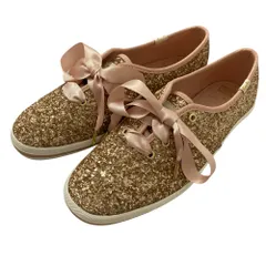 新品同様 keds × kate spade ケッズ ケイトスペードニューヨーク ラメグリッター スニーカー サイズ6 約23cm相当 ピンク ゴールドカラー レディース 古着 中古 USED