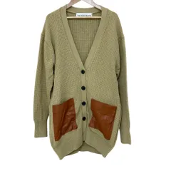 美品 THE SHINZONE シンゾーン LEATHER POCKET CARDIGAN Vネック ニットカーディガン 20SMSNI07 サイズF ベージュ レディース 古着 中古 USED