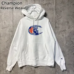 Champion チャンピオン  リバースウィーブ 希少  バンダナ柄 ペイズリー Cロゴ 肉厚  ヘビーウェイト パーカー フーディー 白 ホワイト メンズ L コットン 裏起毛 ストリート アメカジ 古着