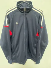 アディダス 3本線 トレーナー ジップアップ ネイビー/レッド