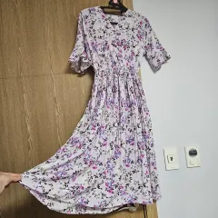 フラワー パープル 半袖 花柄 ロング ONE PIECE