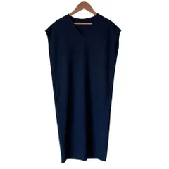 美品 BLENHEIM ブレンヘイム Vネック ノースリーブ ひざ丈 ワンピース XS ネイビー レディース 古着 中古 USEDのサムネイル