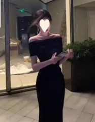 ブラック オフショルダー ロング ONE PIECE (M L)