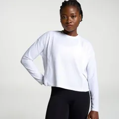 キャリー レディース トップス Tシャツ CALIA Womens Renew Long Sleeve Crop Tee Pure White ホワイトのサムネイル