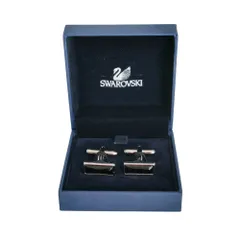 新品同様 SWAROVSKI スワロフスキー カフリンクス カフスボタン アクセサリー 箱付き ブラック シルバーカラー メンズ レディース 古着 中古 USED