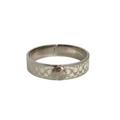 美品 COACH コーチ シグネチャー メタルバングル ブレスレット アクセサリー オフホワイト シルバーカラー レディース 古着 中古 USED