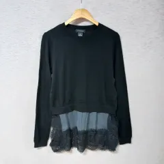 B3-27/Club Monaco クラブモナコ ツートンレース バイカラー ブラック ニット Tシャツ レディース