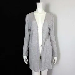 エイチ&エム H&M DIVIDED カーディガン ニット ロング シアー シフォン トッパー 羽織り ストレッチ 長袖 L グレー