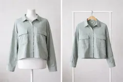 ショート クロップド ポケット シャツ ミント色 55_66 季節の変わり目 ジャケット