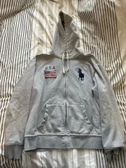 ポロラルフローレン USA 星条旗 パッチ ビックポニー ジップアップ フーディー グレー