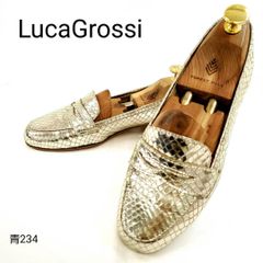 ルーカグロッシ パンチングローファー 37 シルバー メタリック レザー 