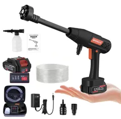 高圧洗浄機 コードレス 充電式 10MPa圧力 30000mAh 最大噴射距離10M 3段階水?調節 出水自動化 ボタン長押し不要 噴射水量8L/min 洗車店監修 高圧 洗浄機 収納ボックス付き 日本語取扱説明書 6in1ノズル バッテリー 612fac9d