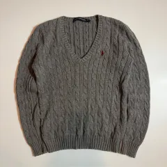 POLO RALPH LAUREN(ポロラルフローレン) ケーブル グレー Vネック ニット