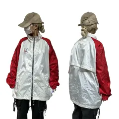 ミズノ 白 レッド オーバーサイズ ウィンドブレーカー ジャケット L