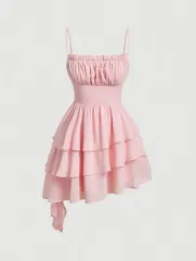 シフォン ピンク シャーリング フリル シフォン ONE PIECE