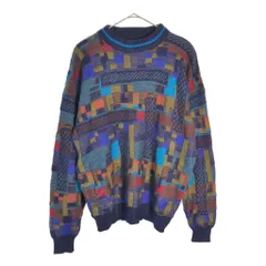 総柄 コットンニットセーター マルチカラー(メンズ M相当)中古 古着 X6440