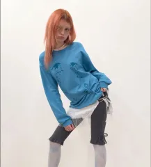 TYPESERVICE(タイプサービス) ロングスリーブ ブルー Cry Eyes Ruched Top Blue