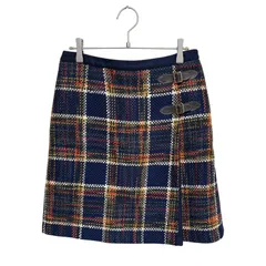 KUMIKYOKU 組曲 GIOLICA ツイード スカート 2 M チェック ネイビー イタリア生地 フレア ベルト付き 秋冬 上品 クミキョク