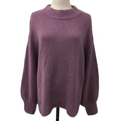 ミスティウーマン mysty woman セーター ニット プルオーバー モックネック 無地 長袖 F 紫 パープル