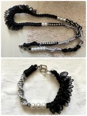 スマホショルダーストラップ　ハンドストラップ　セット　ハンドメイド　フリルリボン　パールビーズ