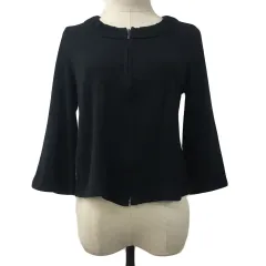 コムサイズム COMME CA ISM ジャケット ノーカラー ジップアップ スウェット地 薄手 無地 七分袖 M 黒 ブラック