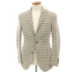 【中古】イレブンティ eleventy コットンナイロン ジャージー チェック 2B カジュアルジャケット アイボリーxブラウン【サイズ46】【メンズ】