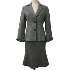 ノーベスパジオ NOVESPAZIO セットアップ スーツ ジャケット テーラード 長袖 スカート タイト 膝下 ウール アンゴラ混 ラメ 総柄 38 グレー