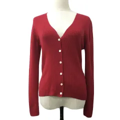 スピック&スパン Spick&Span カーディガン ニット Vネック リブ 無地 ウール 長袖 赤 レッド