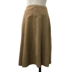 ナチュラルビューティーベーシック NATURAL BEAUTY BASIC スカート フレア 膝丈 スエード調 無地 XS ベージュ 茶 ブラウン