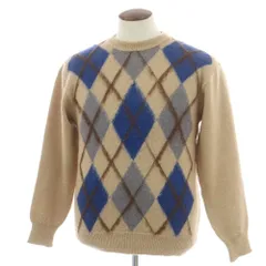 【中古】ヘンリーコットンズ Henry Cottons ウール アーガイル クルーネック プルオーバーニット ダークベージュ【サイズ表記なし（XL位）】【メンズ】のサムネイル
