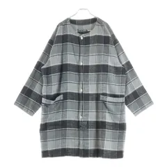 TENDERLOIN (テンダーロイン) FLANNEL CHECK COAT GREY ノーカラー フランネル チェック柄 コート グレーのサムネイル