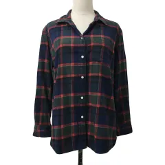 ニコアンド Niko and.. シャツ カジュアル ネル オープンカラー チェック 長袖 M 紺 赤 ネイビー レッド