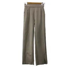 クラシカルエルフ CLASSICAL ELF パンツ ストレート ロング センタープレス ウエストゴム スリット 無地 M ベージュ