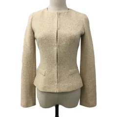 プライベートレーベル Private label ジャケット ノーカラー シングル ウール ミックス ツイード調 長袖 M ベージュ ピンク