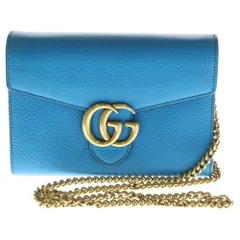 GUCCI (グッチ) GGマーモント チェーンウォレット ショルダーバッグ ハンドバッグ ターコイズブルー レザー 401232 ゴールド金具
