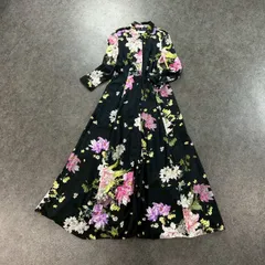 ZARA WOMAN ザラ 長袖 シャツワンピース フレア ボタニカル 花柄 総柄 ブラック 黒 レディース