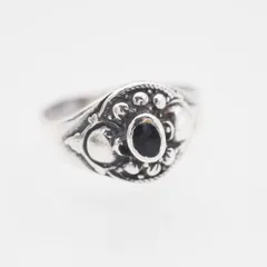 S374 オニキス風 SILVER刻印 リング インレイ デザイン シルバー 指輪 ヴィンテージ 12号