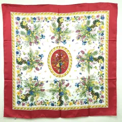 クリスチャンディオール 100% シルク スカーフ 花柄 レッド イエロー カーキ グリーン フランス製