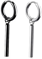 AREUM ピアス イヤリング スティックタイプ ブラック＆シルバー 2つ入り セット 韓国アクセサリー メンズ レディース リング 揺れる 人気デザイン (ピアス) [ピアス]