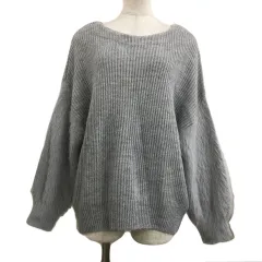 グローバルワーク GLOBAL WORK セーター ニット プルオーバー ラウンドネック 切替 リブ シャギー 長袖 L グレー