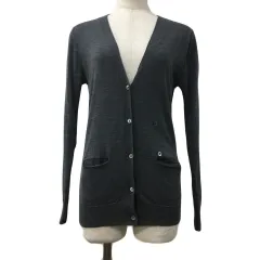 フェルトリーネ FELTRINE カーディガン ニット Vネック 無地 ウール ラメ ライン 長袖 38 グレー